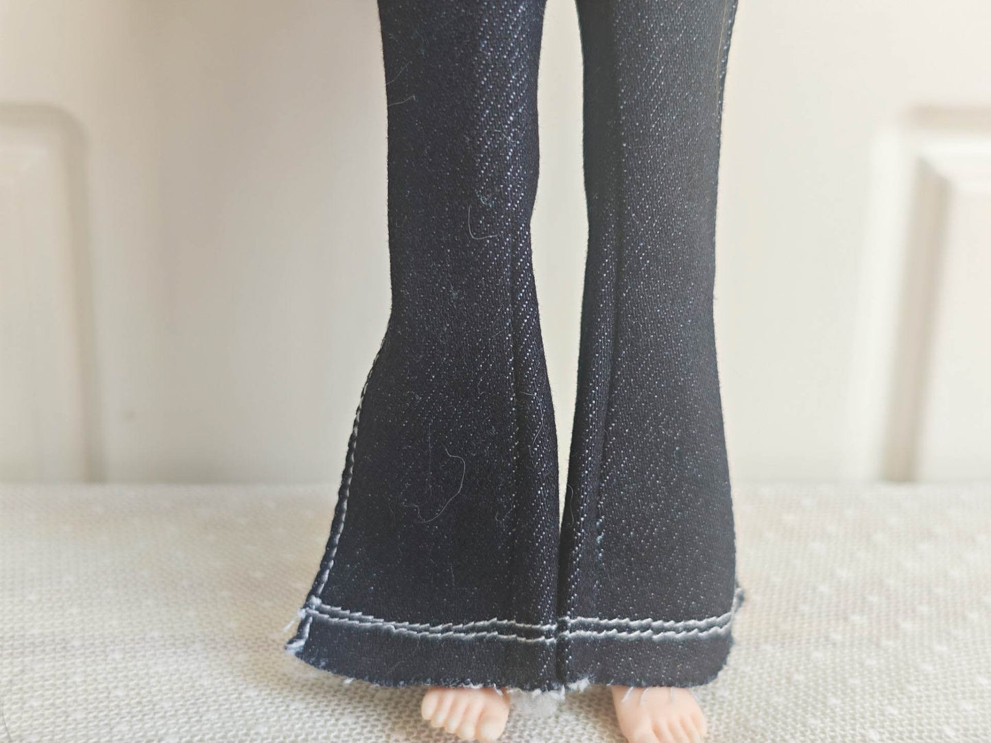 Y2K Flared Denim Jeans Pants Blythe Outfit | Handmade Doll Clothes for OB22 & OB24