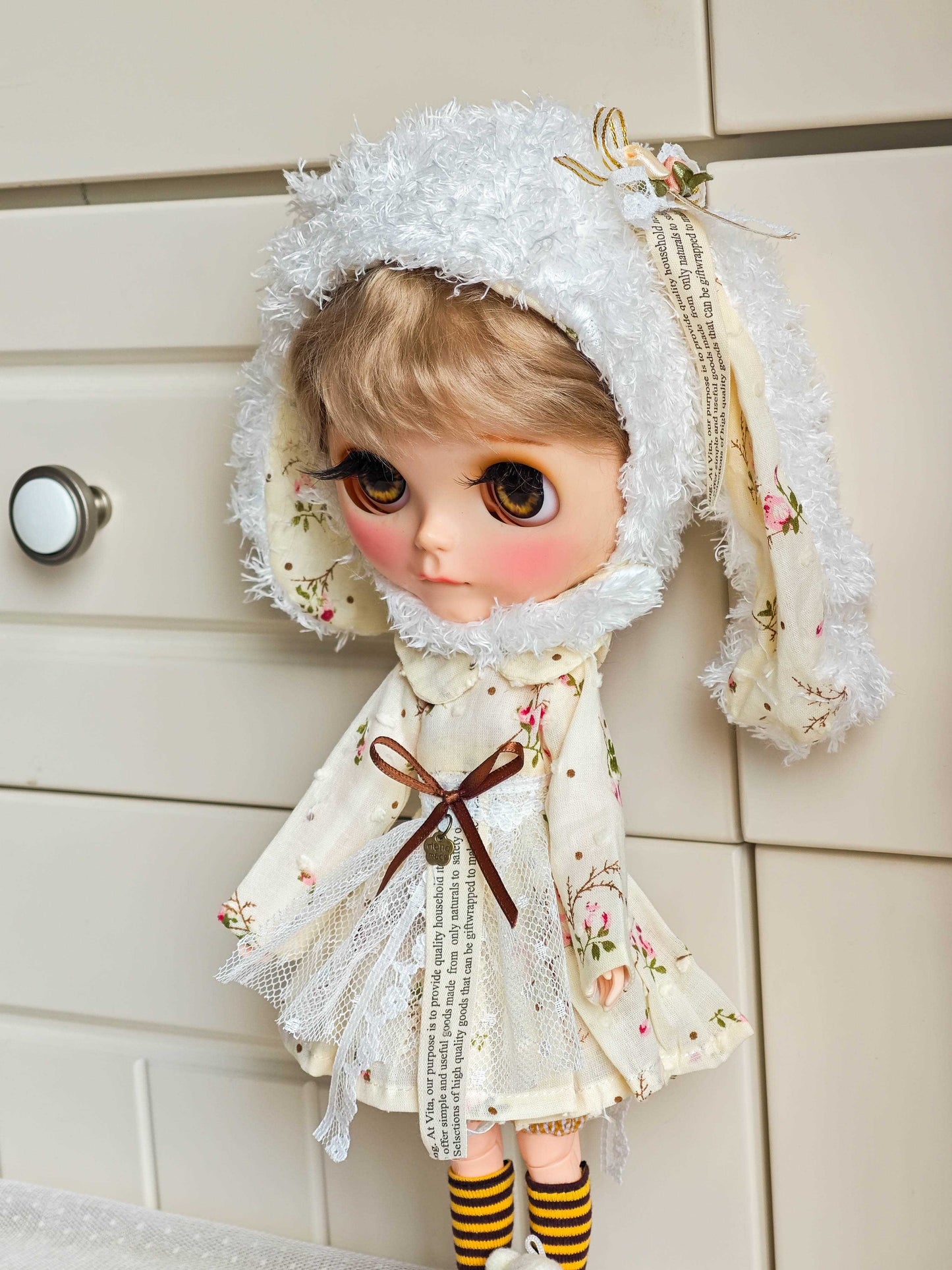 Woodland Bunny Dress Blythe Outfit | Handmade Doll Clothes for OB22 & OB24