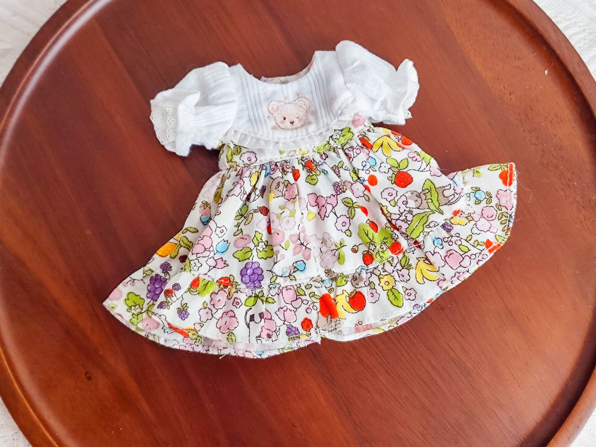 Flat lay photography of 1/6 BJD YoSD handmade sweet Lolita dress set.