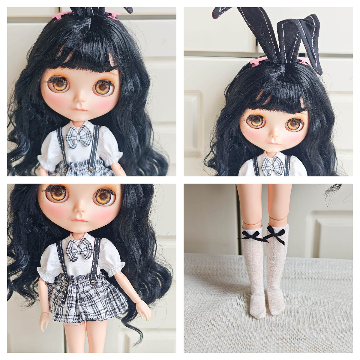 Bunny School Girl Blythe Outfit | Handmade Doll Clothes for OB22 & OB24