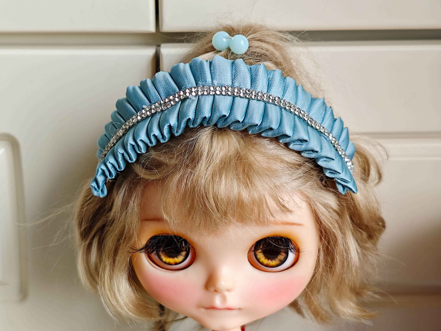 Blue Satin Off-Shoulder Doll Dress Blythe Outfit | Handmade Doll Clothes for OB22 & OB24