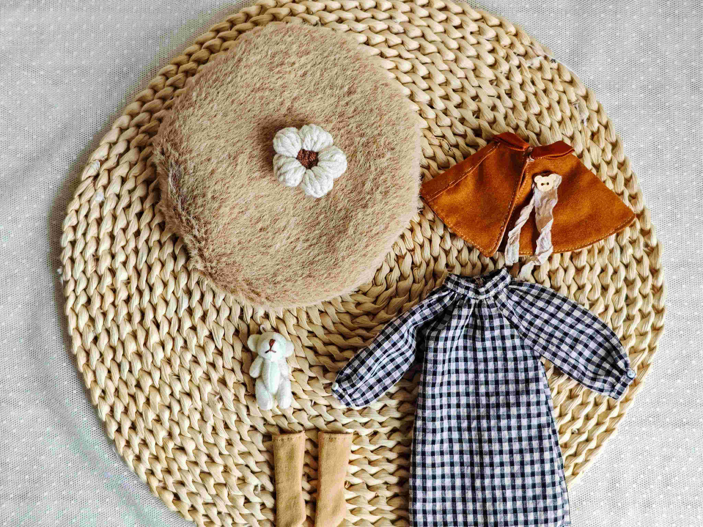 Plaid Dress with Beret & Cape Set  Blythe Outfit | Handmade Doll Clothes for OB22 & OB24