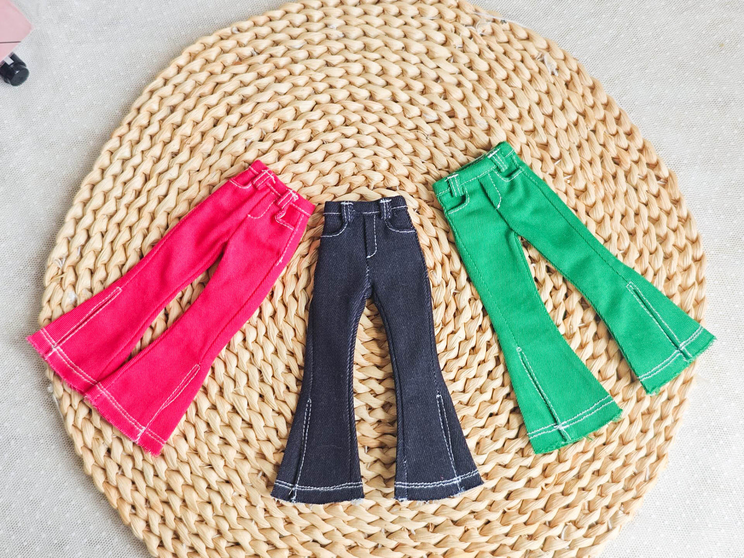 Y2K Flared Denim Jeans Pants Blythe Outfit | Handmade Doll Clothes for OB22 & OB24