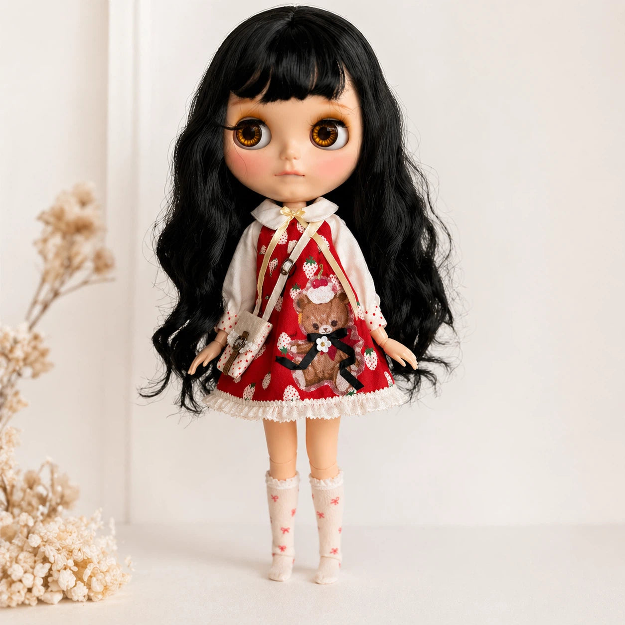 Strawberry Teddy Blythe Outfit | Handmade Doll Clothes for OB22 & OB24