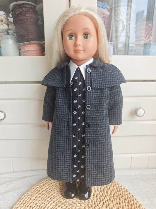 Handmade Wednesday Cosplay Dark Academia Houndstooth Coat  for 18 Inch Dolls