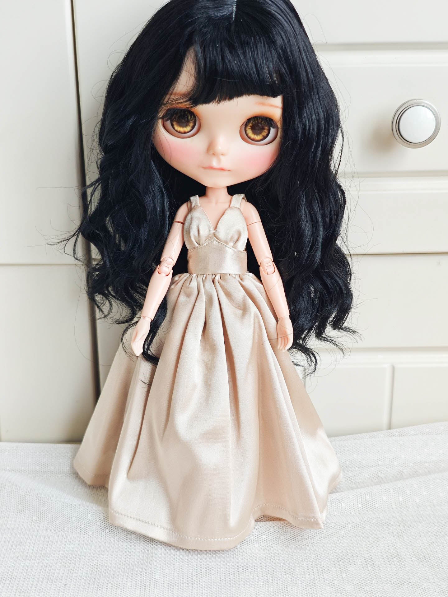 Elegant Satin Ball Gown Blythe Outfit | Handmade Doll Clothes for OB22 & OB24