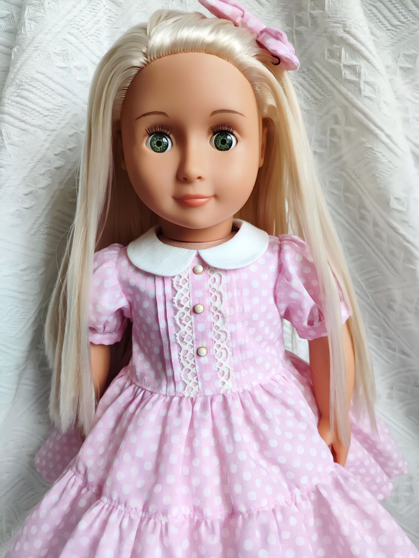 Pink Polka Dot Peter Pan Collar Dress for 18 Inch Dolls