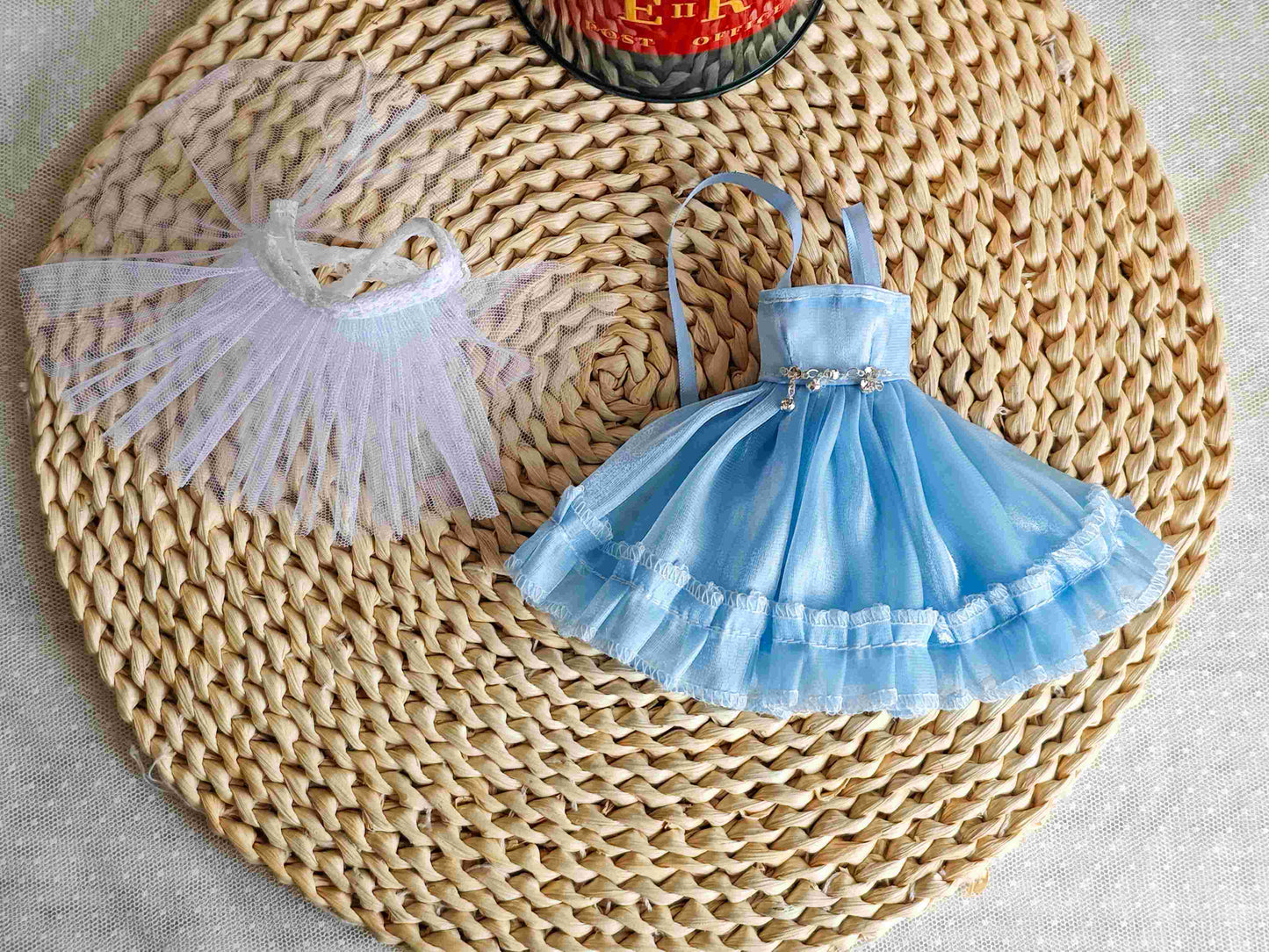 Blue Cross-Strap Ruffle Doll Dress Blythe Outfit | Handmade Doll Clothes for OB22 & OB24