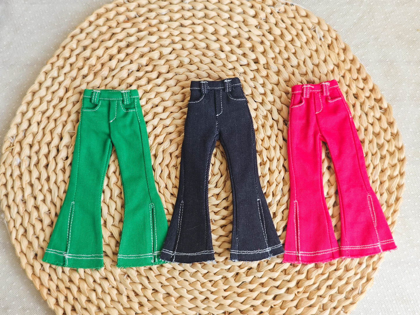 Y2K Flared Denim Jeans Pants Blythe Outfit | Handmade Doll Clothes for OB22 & OB24