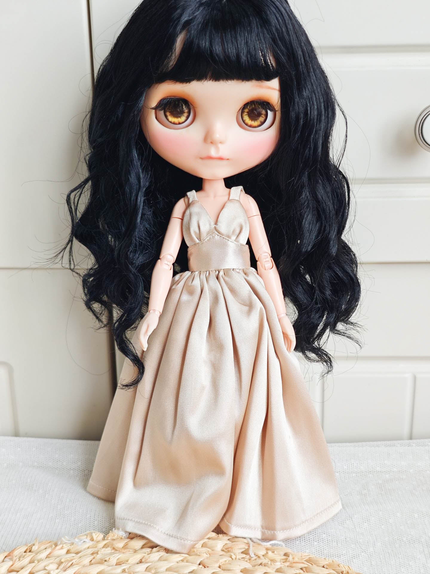 Elegant Satin Ball Gown Blythe Outfit | Handmade Doll Clothes for OB22 & OB24