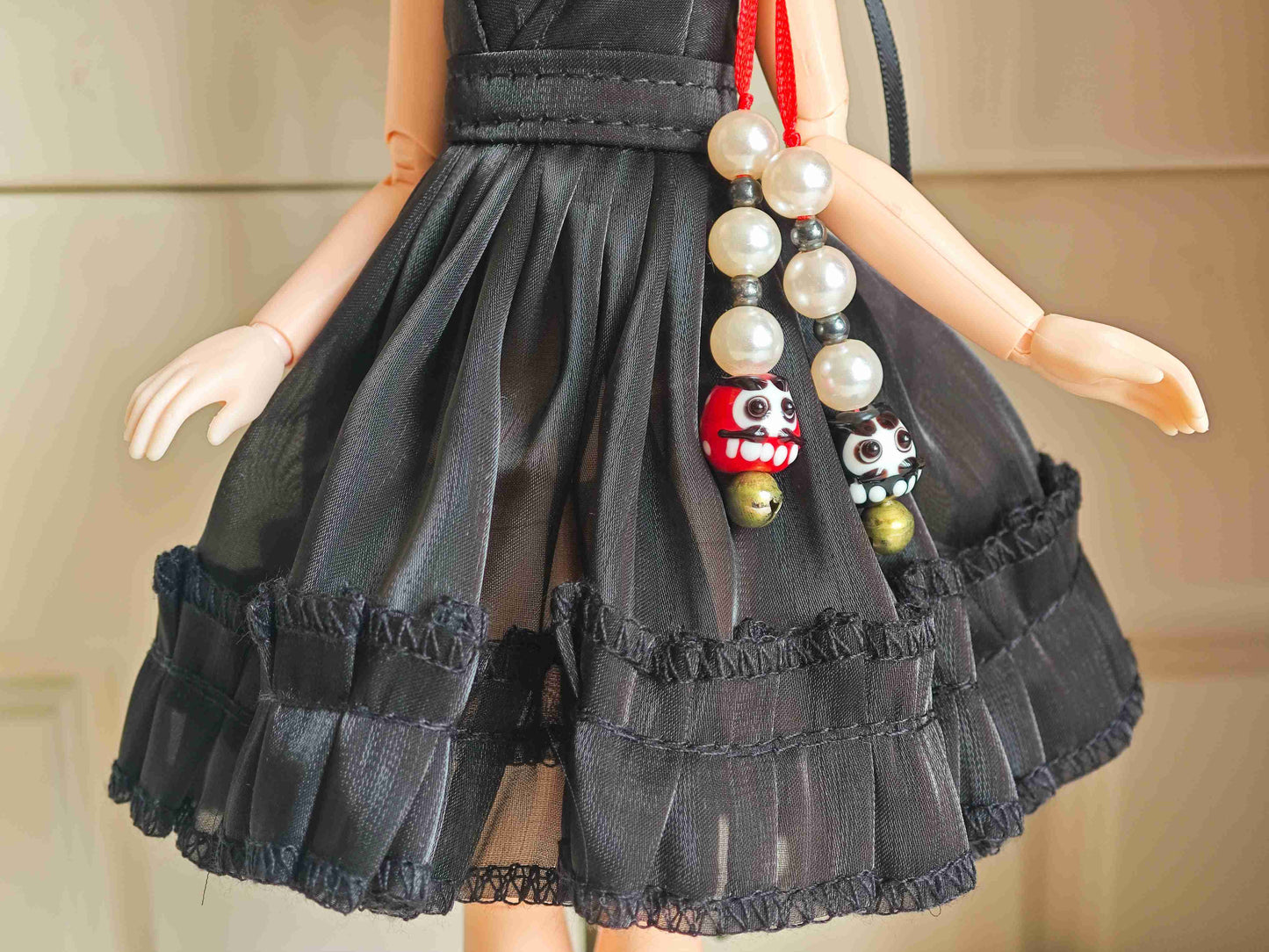 Black V-Neck Layered Ruffle Doll Dress Blythe Outfit | Handmade Doll Clothes for OB22 & OB24