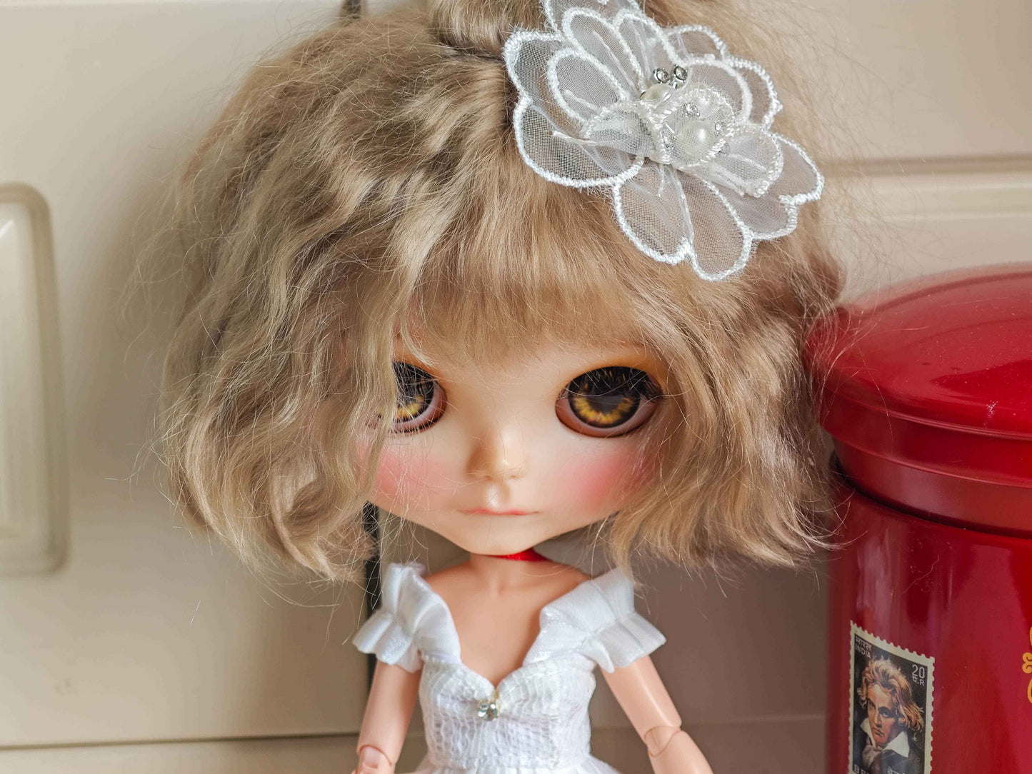 White Rose Bride Blythe Outfit | Handmade Doll Clothes for OB22 & OB24