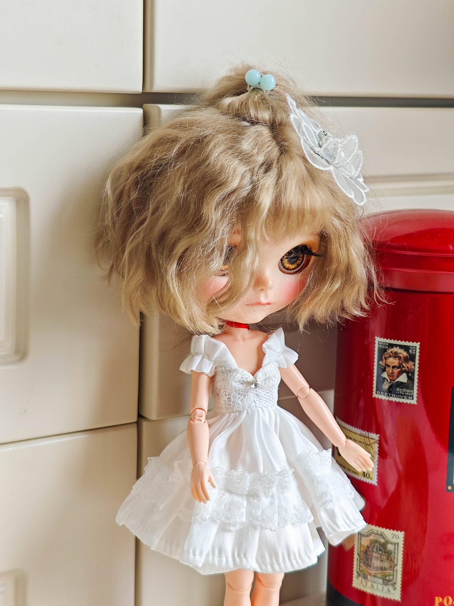 White Rose Bride Blythe Outfit | Handmade Doll Clothes for OB22 & OB24