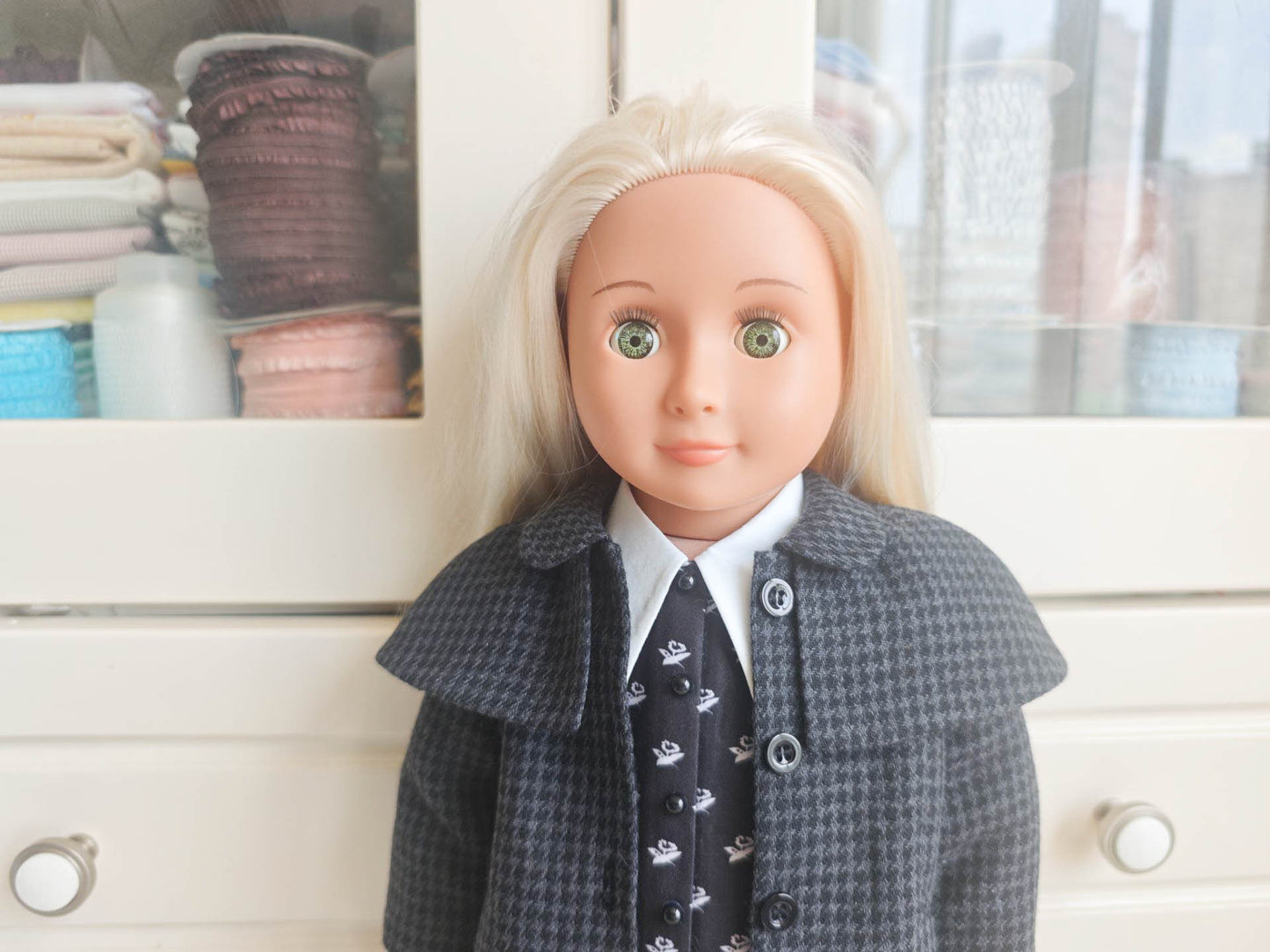 Handmade Wednesday Cosplay Dark Academia Houndstooth Coat  for 18 Inch Dolls