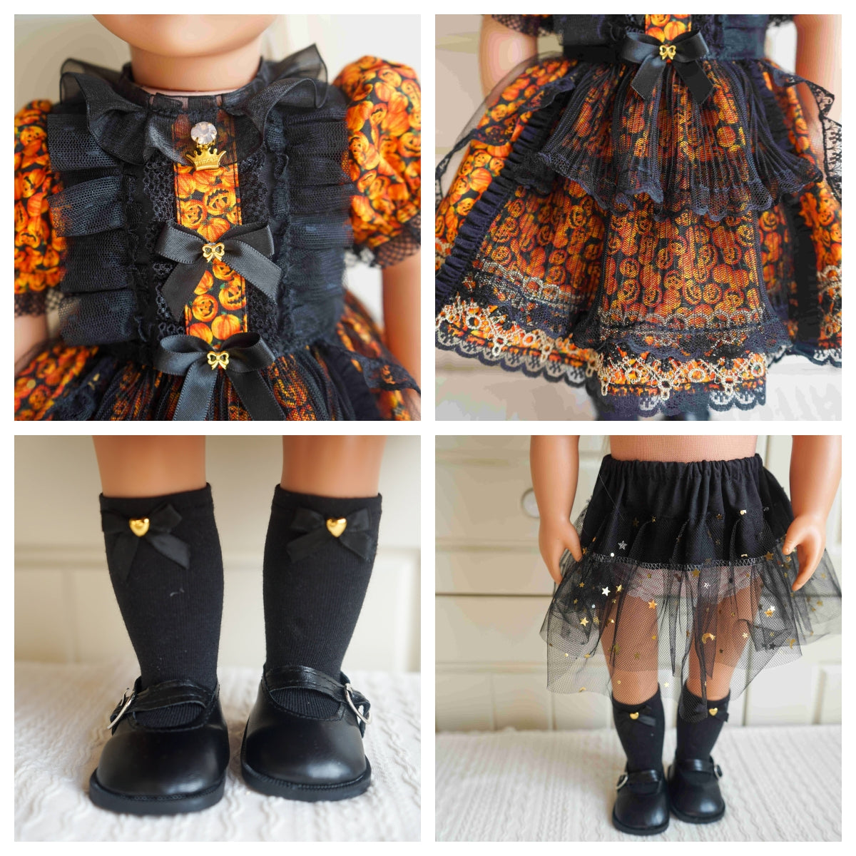 Gothic Pumpkin Witch Halloween Dress Set for 18 Inch Dolls