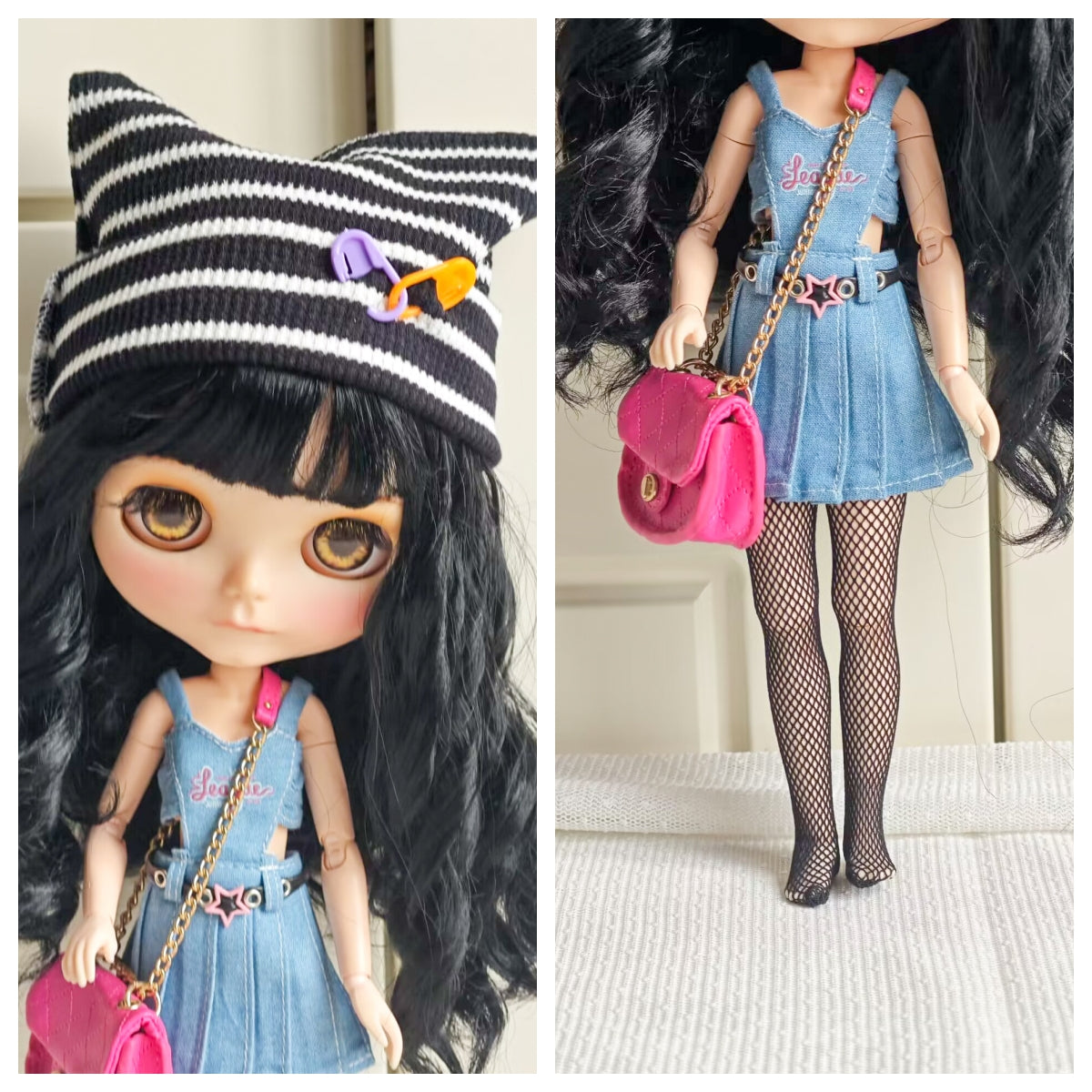 Y2K Harajuku Denim Blythe Outfit | Handmade Doll Clothes for OB22 & OB24