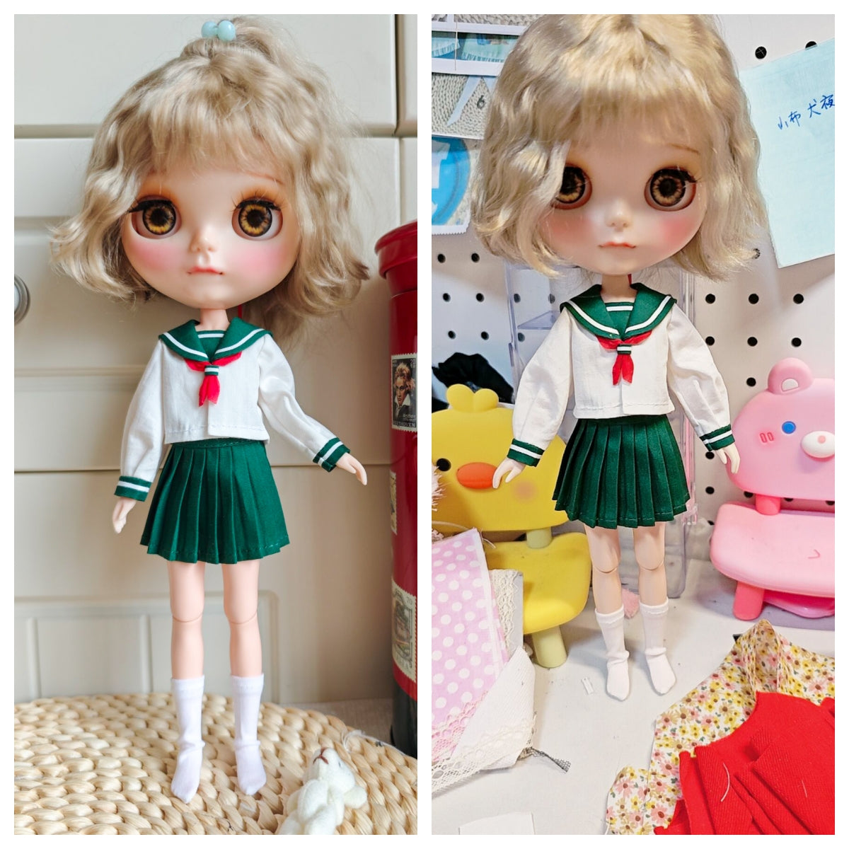 Classic Sailor School KAGOME Doll  Blythe Outfit | Handmade Doll Clothes for OB22 & OB24