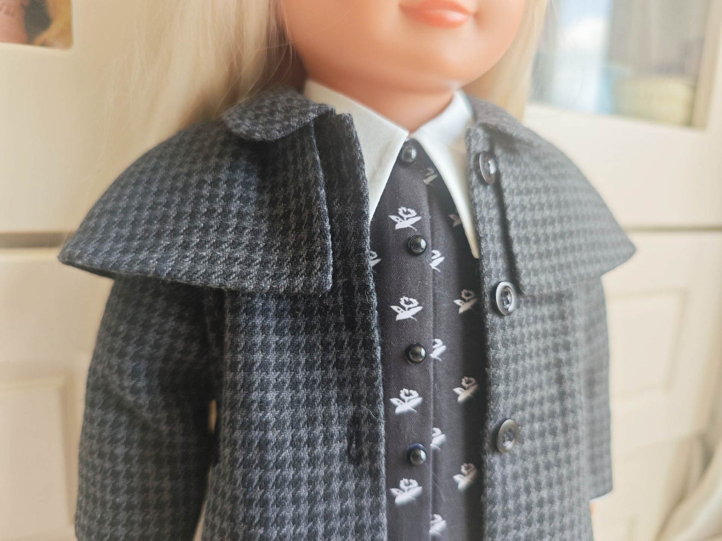 Handmade Wednesday Cosplay Dark Academia Houndstooth Coat  for 18 Inch Dolls