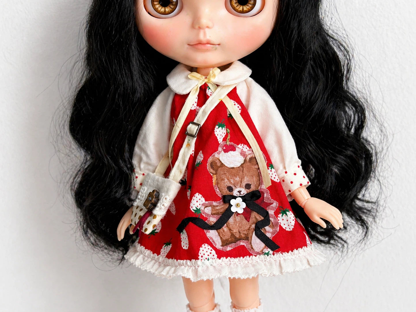 Strawberry Teddy Blythe Outfit | Handmade Doll Clothes for OB22 & OB24