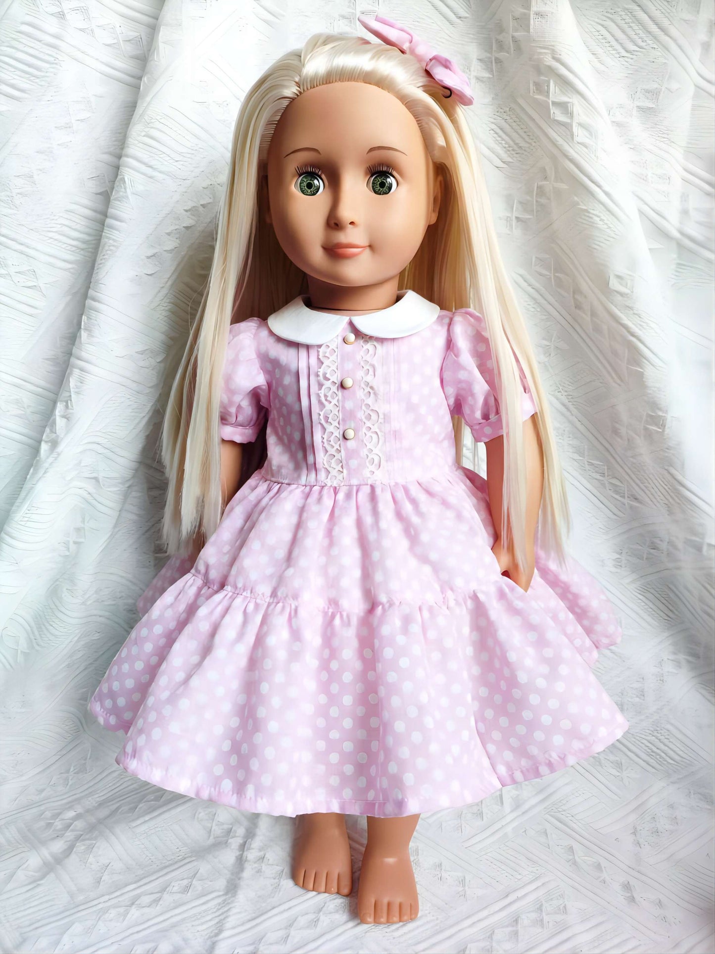 Pink Polka Dot Peter Pan Collar Dress for 18 Inch Dolls