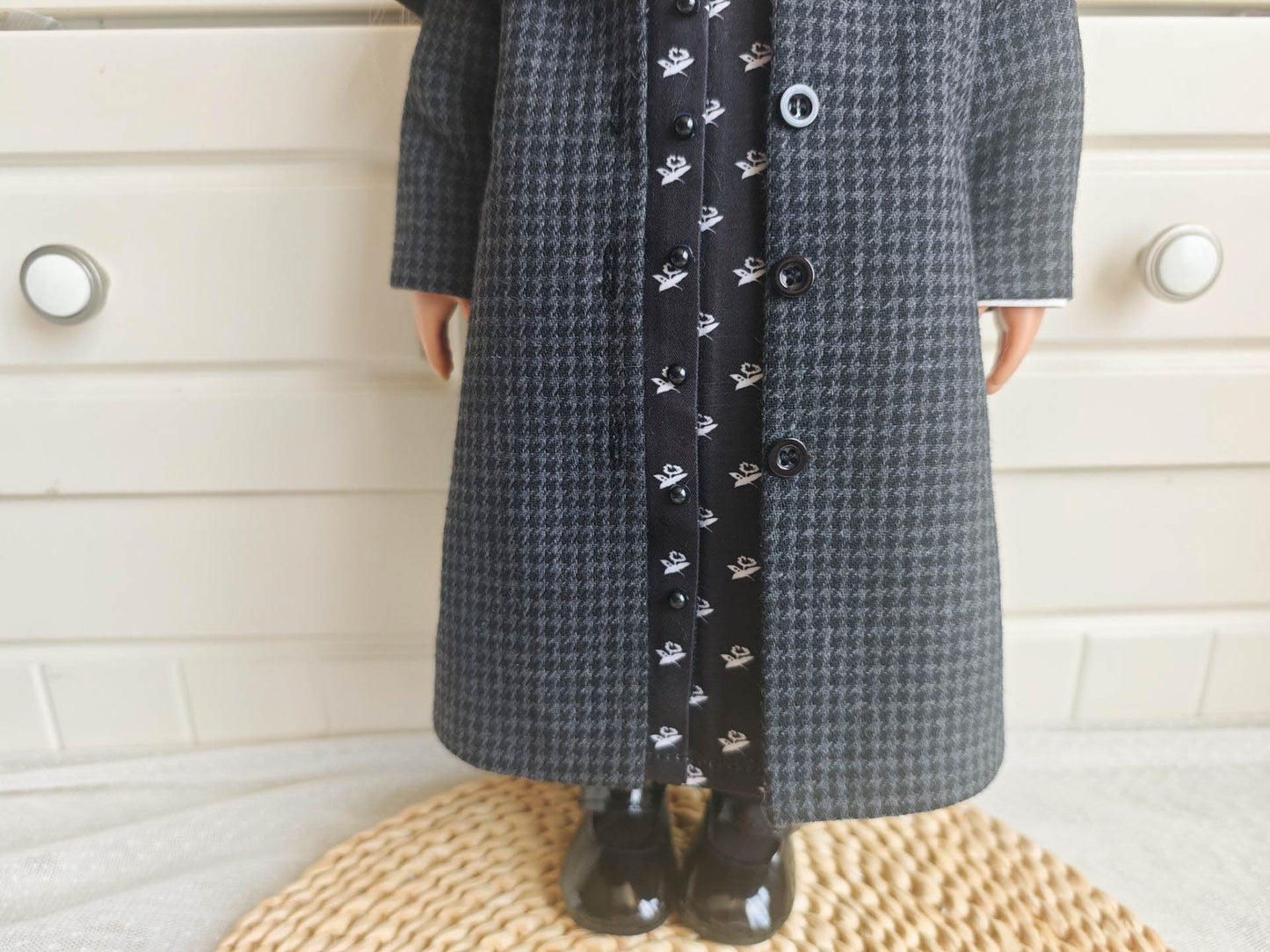 Handmade Wednesday Cosplay Dark Academia Houndstooth Coat  for 18 Inch Dolls
