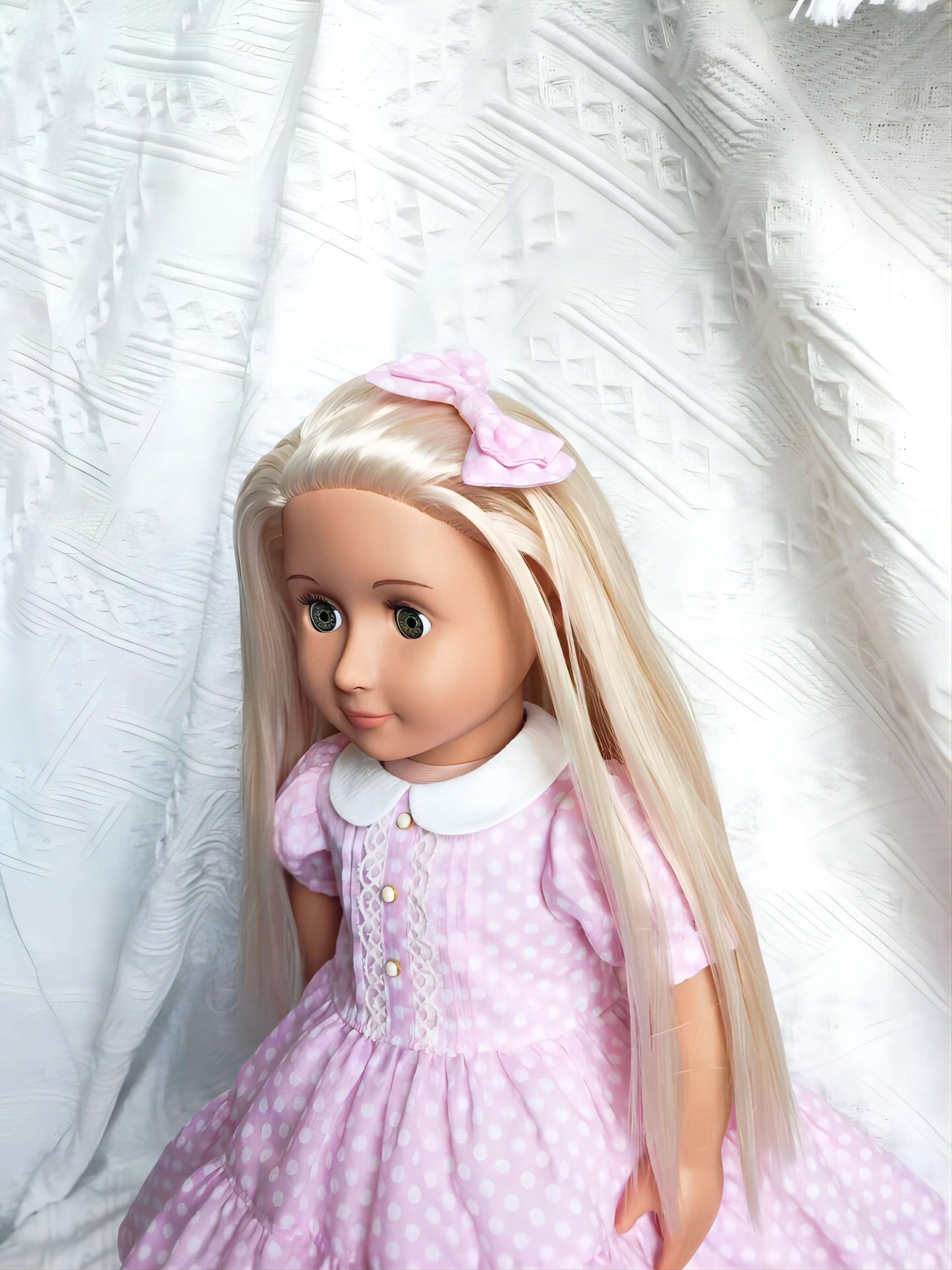 Pink Polka Dot Peter Pan Collar Dress for 18 Inch Dolls