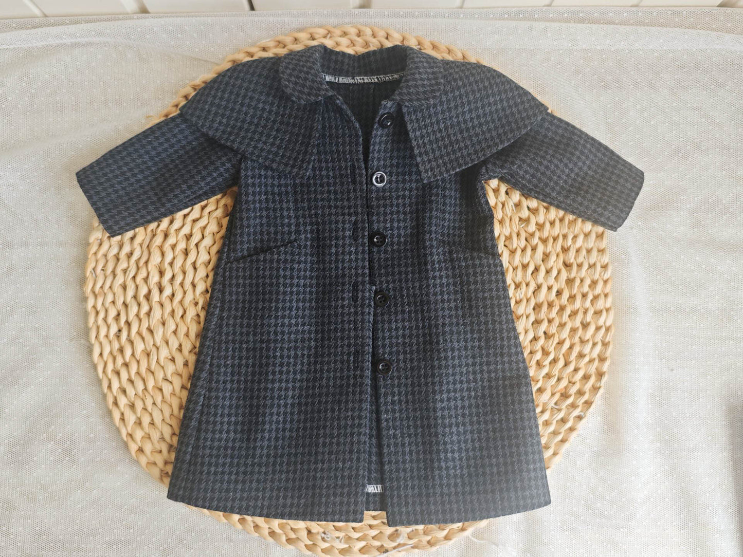 Handmade Wednesday Cosplay Dark Academia Houndstooth Coat  for 18 Inch Dolls