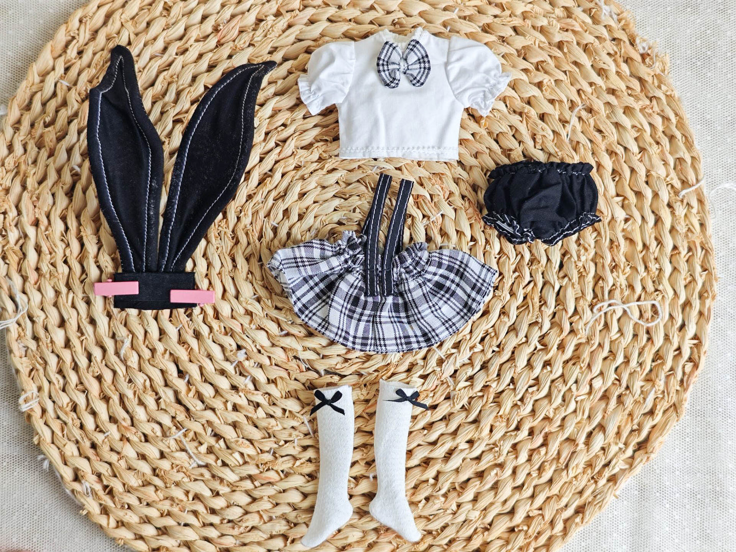 Bunny School Girl Blythe Outfit | Handmade Doll Clothes for OB22 & OB24