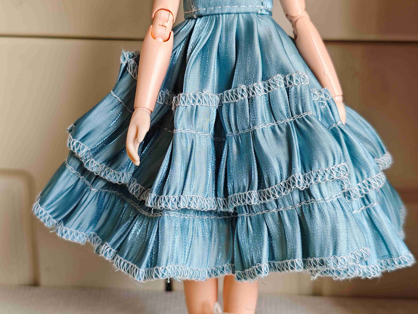 Blue Satin Off-Shoulder Doll Dress Blythe Outfit | Handmade Doll Clothes for OB22 & OB24