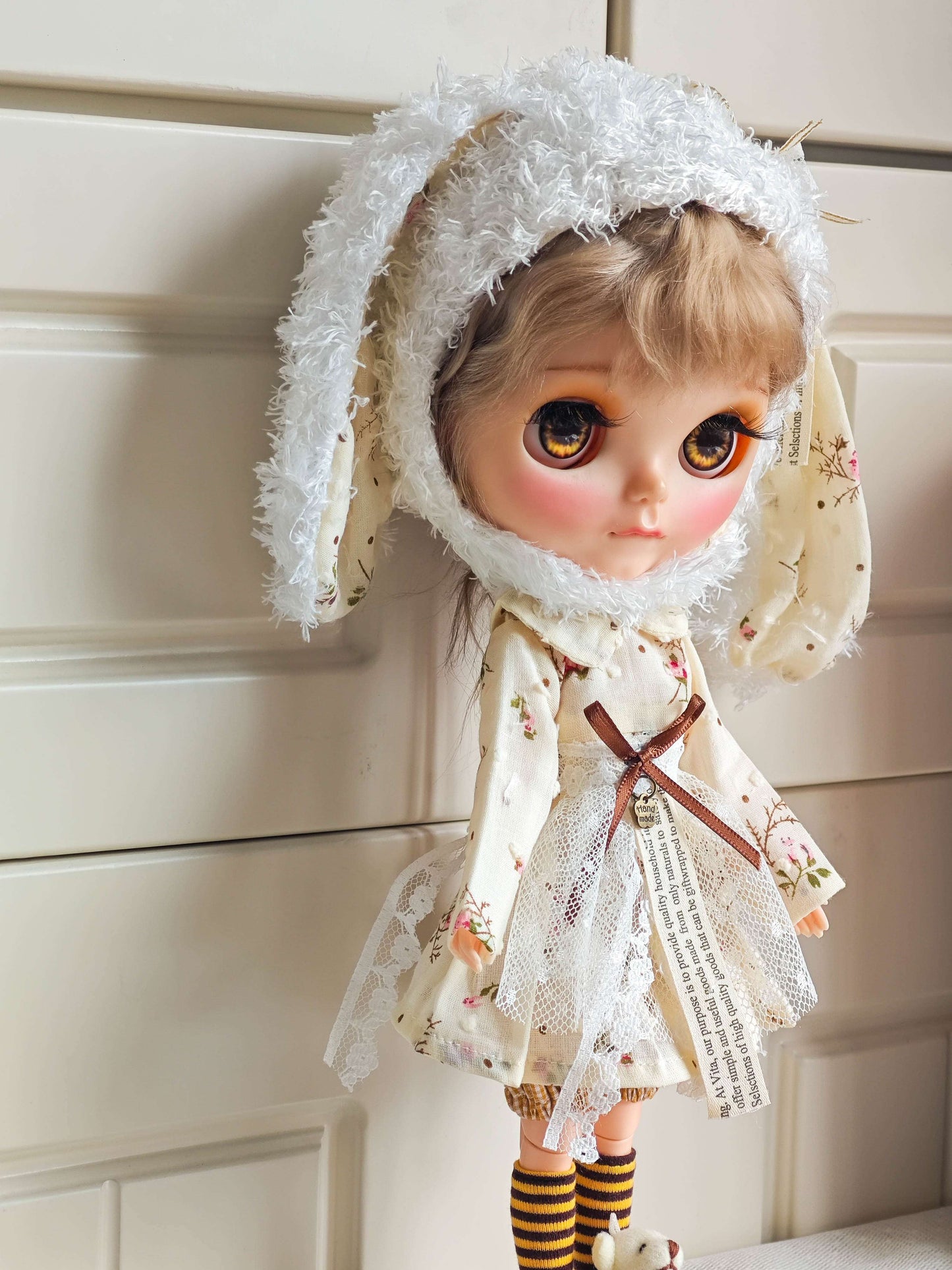 Woodland Bunny Dress Blythe Outfit | Handmade Doll Clothes for OB22 & OB24