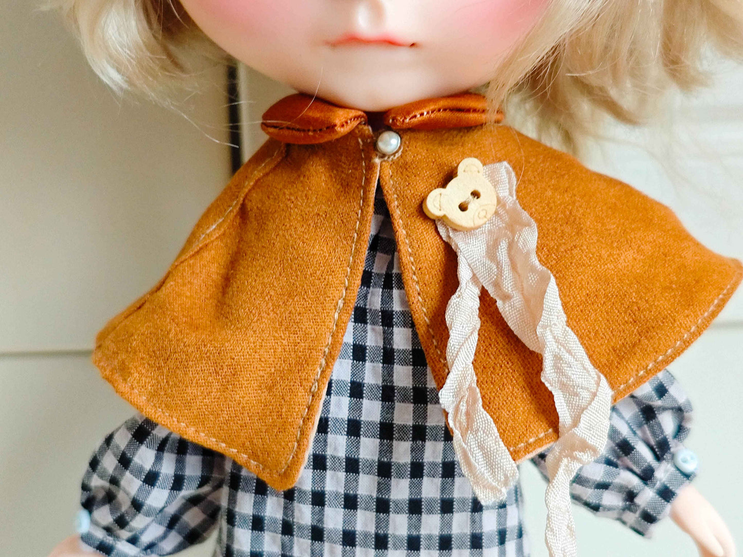 Plaid Dress with Beret & Cape Set  Blythe Outfit | Handmade Doll Clothes for OB22 & OB24