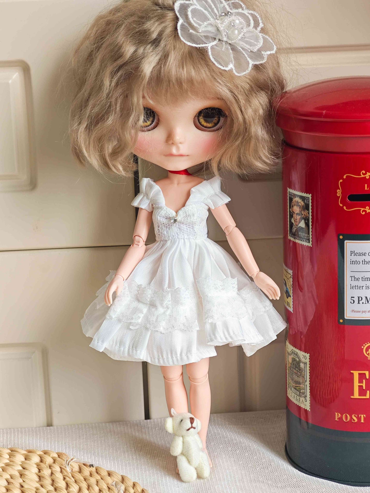 White Rose Bride Blythe Outfit | Handmade Doll Clothes for OB22 & OB24