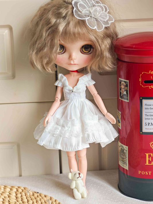 White Rose Bride Blythe Outfit | Handmade Doll Clothes for OB22 & OB24