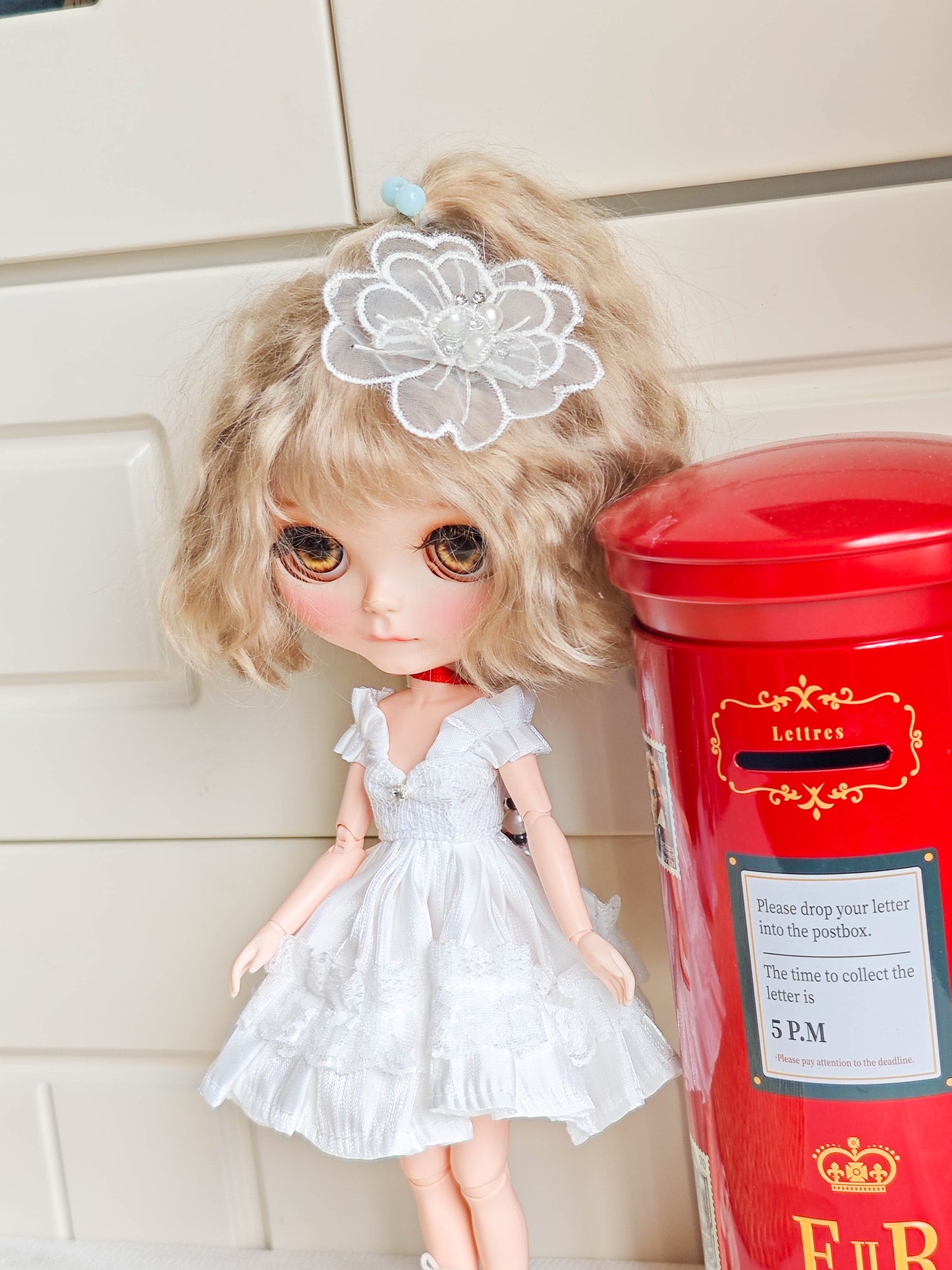 White Rose Bride Blythe Outfit | Handmade Doll Clothes for OB22 & OB24
