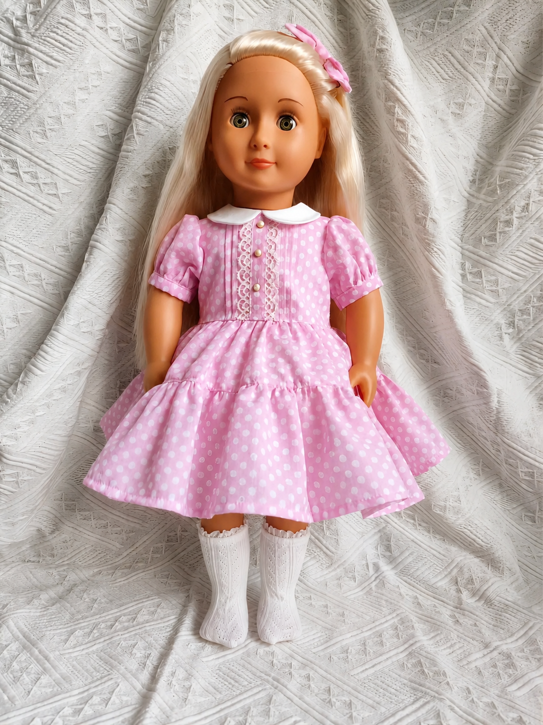 Pink Polka Dot Peter Pan Collar Dress for 18 Inch Dolls