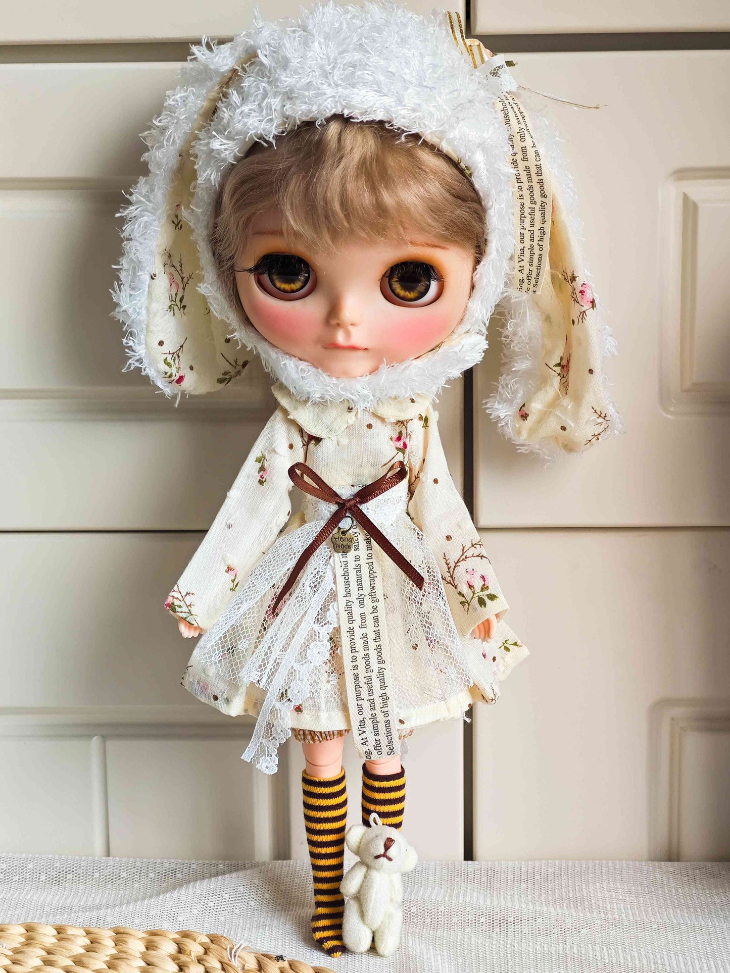 Woodland Bunny Dress Blythe Outfit | Handmade Doll Clothes for OB22 & OB24