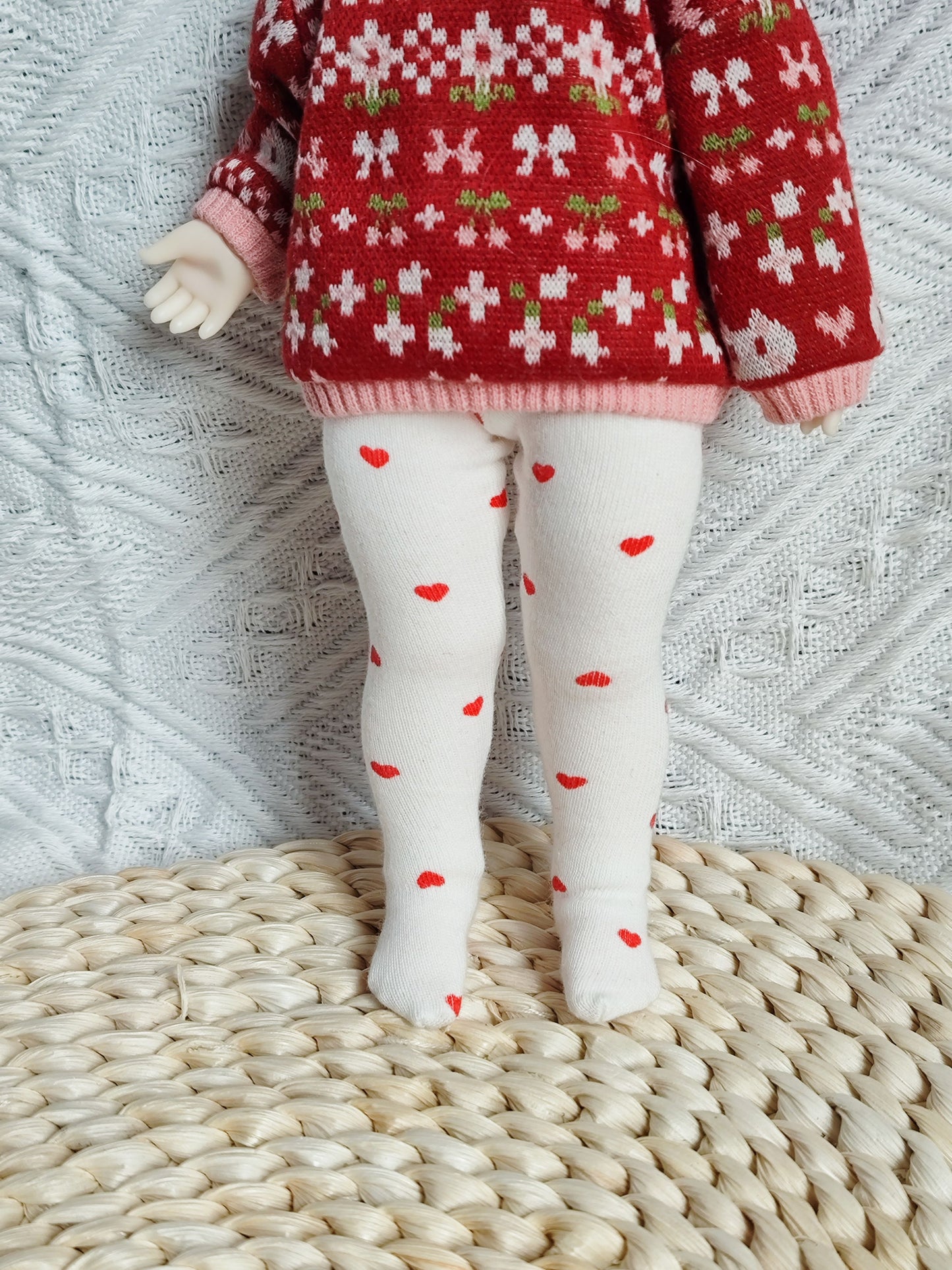 Cat Jacquard Knit Sweater and Polka Dot Tights Set for 1/6 BJD YoSD Dolls, Handmade Peter Pan Collar Doll Outfit
