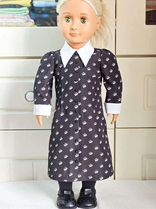 Wednesday Style Gothic Academy School Dress for 18 Inch Dolls