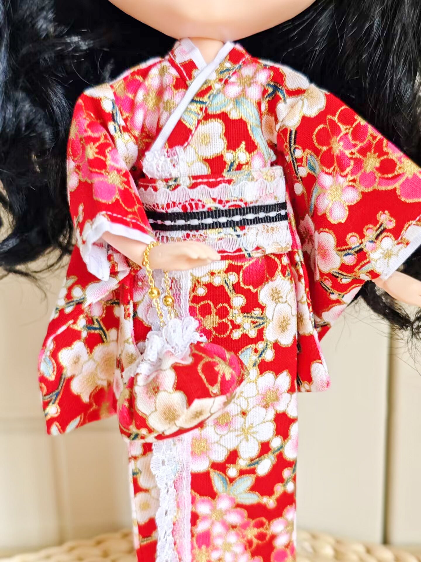 Sakura Blossom japanese Kimono Blythe Outfit | Handmade Doll Clothes for OB22 & OB24