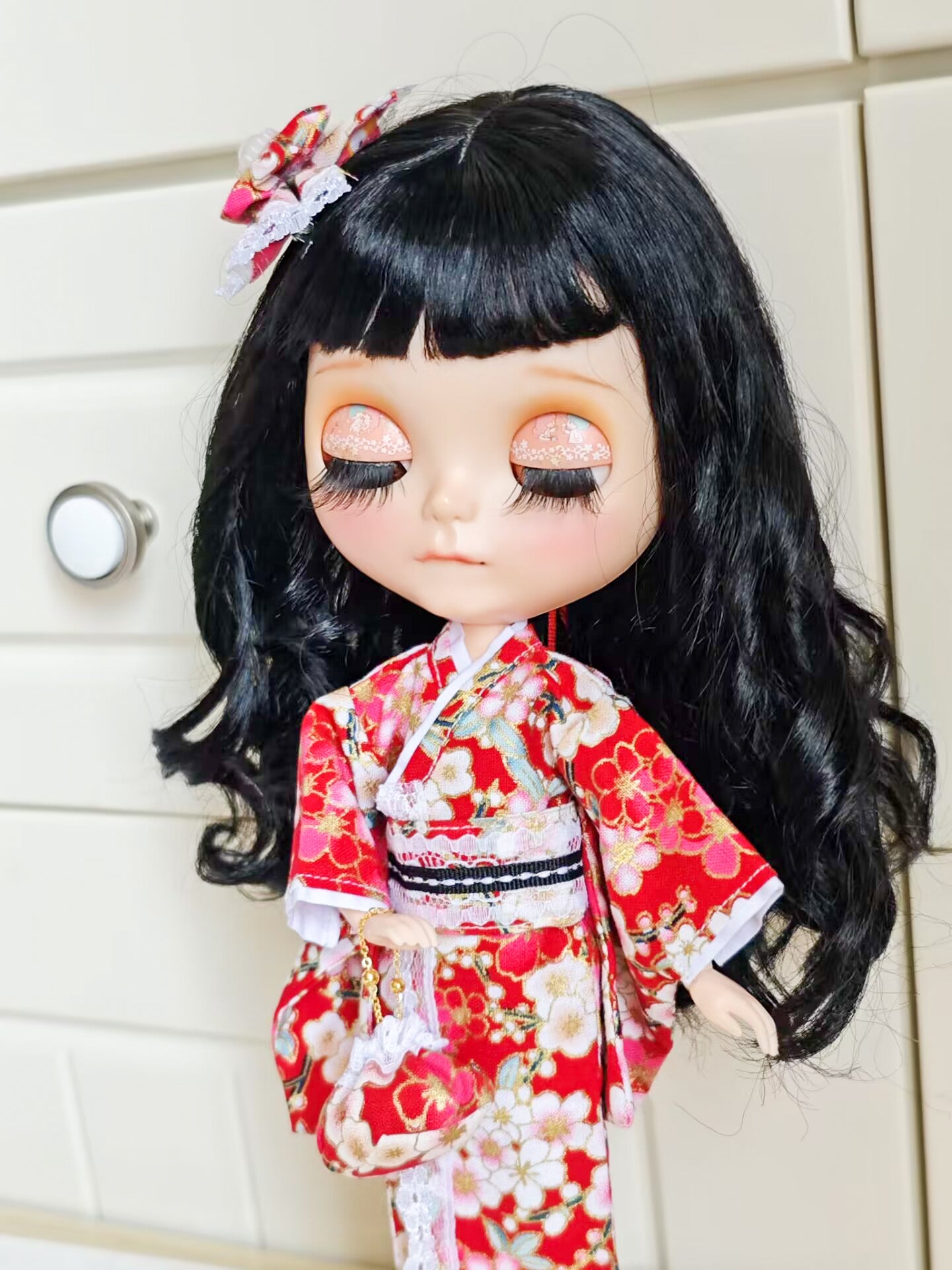 Sakura Blossom japanese Kimono Blythe Outfit | Handmade Doll Clothes for OB22 & OB24
