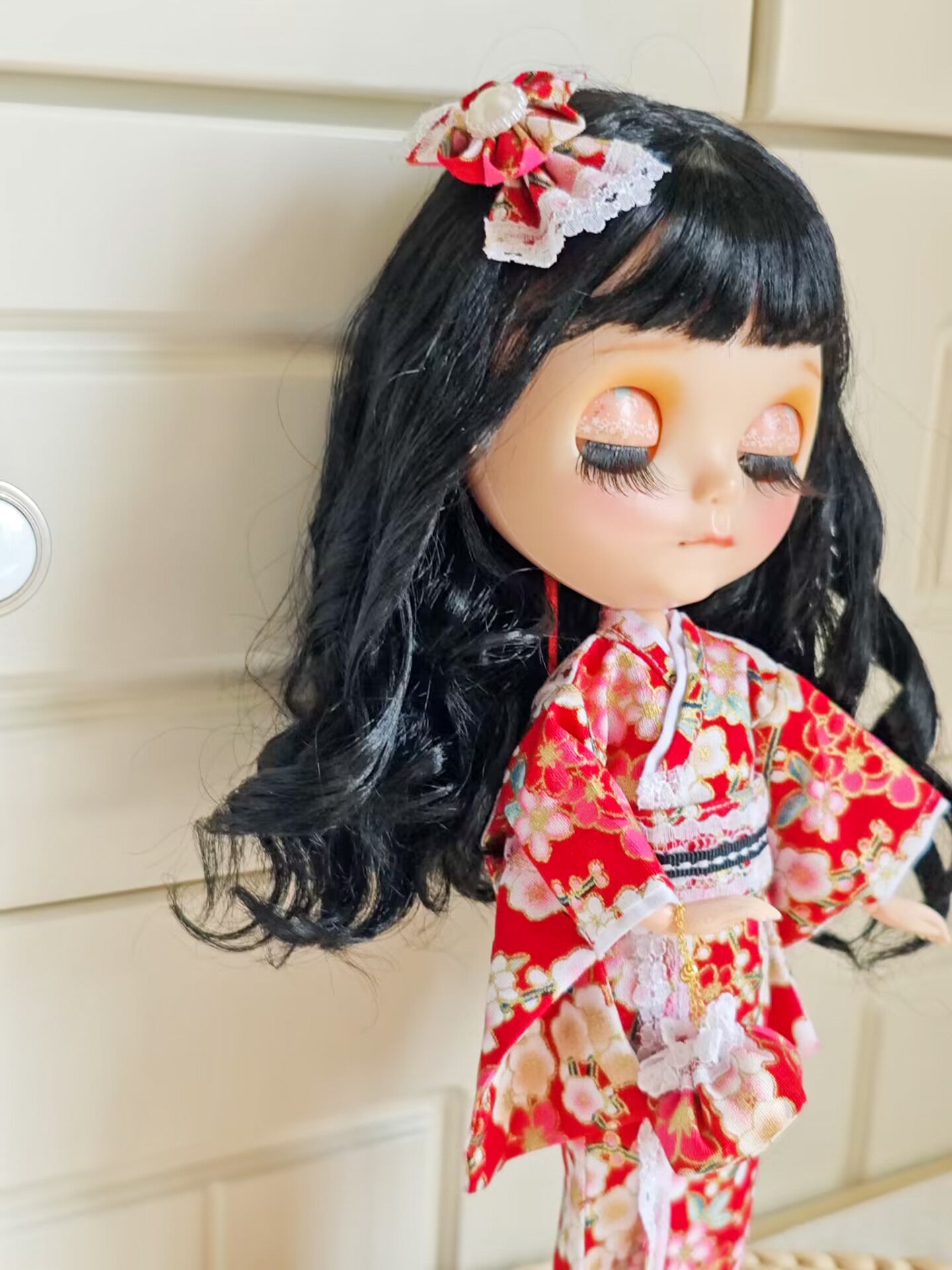 Sakura Blossom japanese Kimono Blythe Outfit | Handmade Doll Clothes for OB22 & OB24