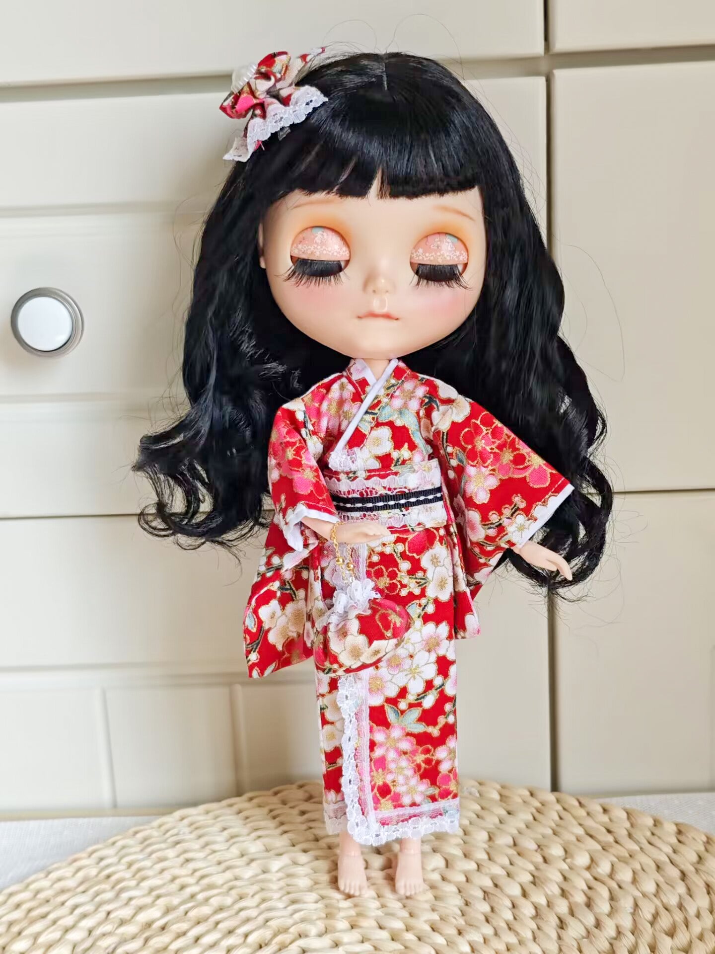 Sakura Blossom japanese Kimono Blythe Outfit | Handmade Doll Clothes for OB22 & OB24