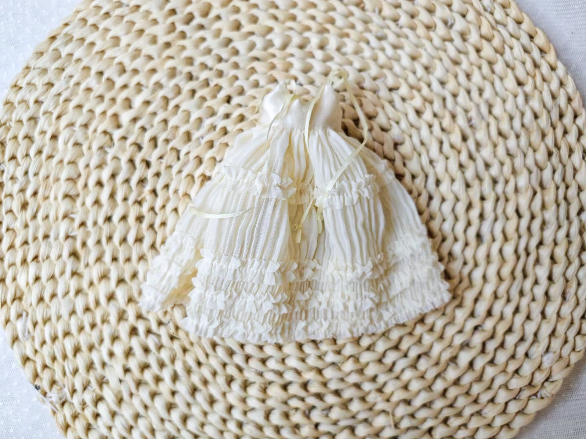 Boho Ivory Tiered Ruffle Wedding Dress, handmade doll clothes for OB22 and OB24.