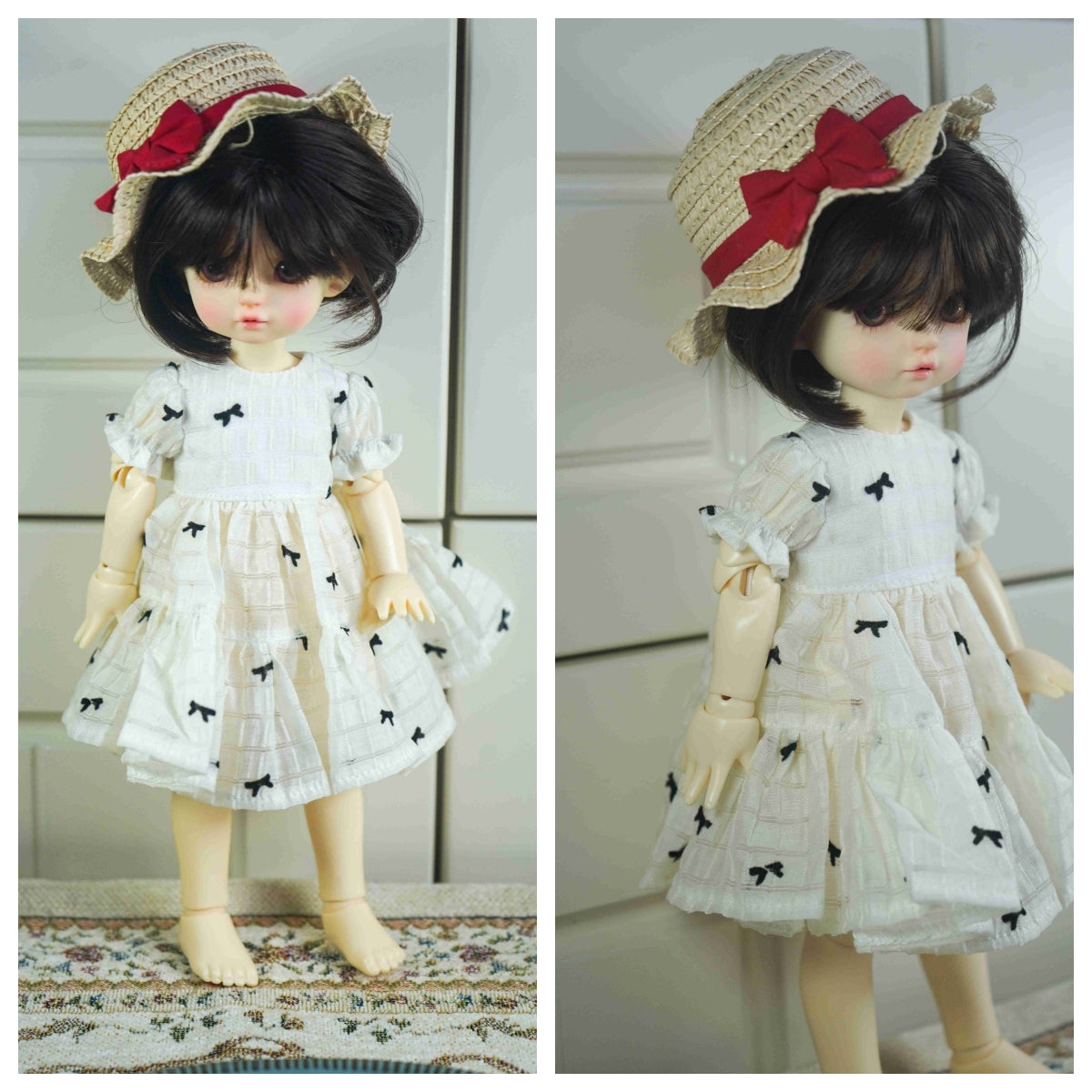 A 2-panel view comparing styling details of the handmade 1/6 BJD doll dress.