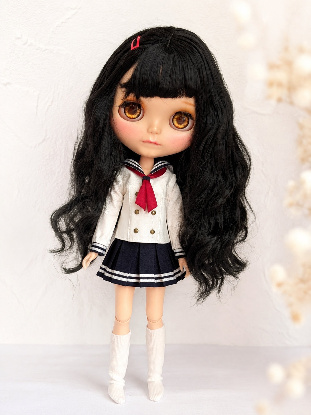 Neo Blythe OB22 OB24 doll clothes, handmade gothic white sailor uniform, front view