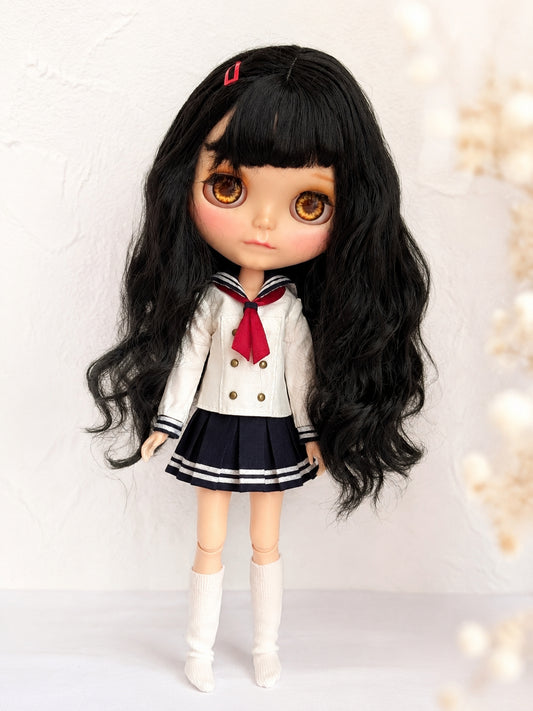Neo Blythe OB22 OB24 doll clothes, handmade gothic white sailor uniform, front view